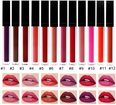 rezmay Beauty 12 Piece Non Transfer Liquid Matte Water Proof Lipstick Combo Pack(The Swiss Red , Nude , Pink , Maroon , Peach, Purple , Mauve , Plum, 48 ml)