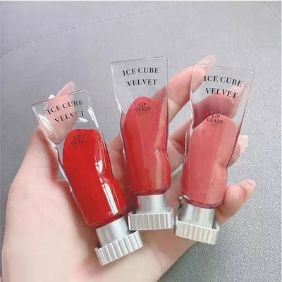 HUZURLU Ice Cube Velvet Lip Gloss Matte Red Tint for Lips Makeup Long Lasting(Cheery red, Light brown, Drack brown, 13.5 ml)