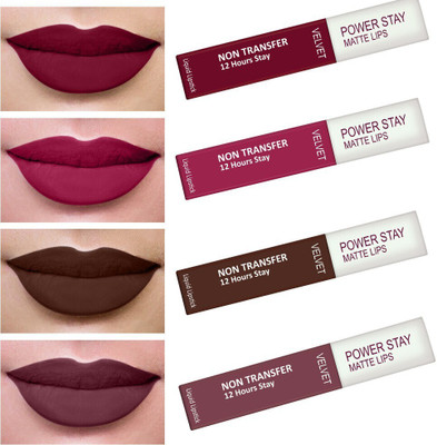 Perpaa Power Stay Liquid Matte Lipstick - Waterproof combo of 4 (Upto12 Hrs Stay)(Cherry Red , Pink Prom ,Bon Bon Brown ,Timeless Mauve, 5 ml)