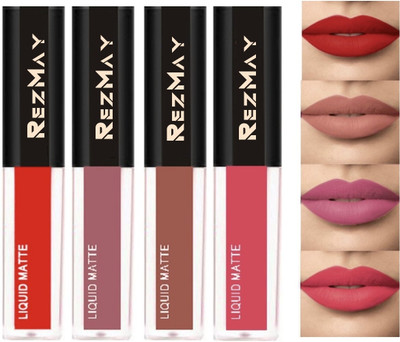 Rezmay Insta Beauty WaterProof Non Transfer Liquid Matte Lipstick Combo Pack Set 4  (The Red & Nude Edition, 8 Ml) For Rs. 99 @ 75 %