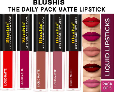 BLUSHIS Waterproof Transferproof & Long Lasting Matte Liquid Lipsticks Combo Pack Of 5(Multicolour, 7.5 ml)