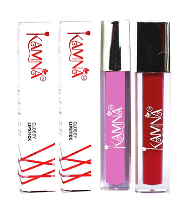 kamna cosmetics Glossy Liquid Lipstick – Matte Finish Waterproof Pack of 2(Purple, Red, 4 ml)