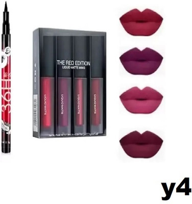 QRIOS RED EDITION 4 PCS LIPSTICK SET WITH 36 H EYELINER (2 ITEM ) (RED, 10 g).Y4(Multicolor, 35 ml)