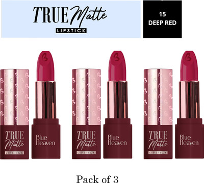 BLUE HEAVEN True Matte Lipstick- 15 Deep Red 4G ( Pack of 3 )(Deep Red, 12 g)