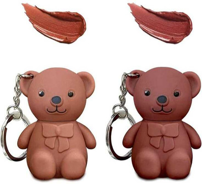 Ashyra Teddy Bear Keychain Matte Velvet Lipstick (Pack of 2)(Multicolour, 6 ml)