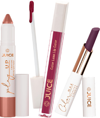 Juice Matte Liquid Lipstick and Lip Crayon Long Lasting Combo Set For Women(Keep It Profesh -MCR02, Plum Tart -M14, Plum-tastic -M14, 7.8 g)