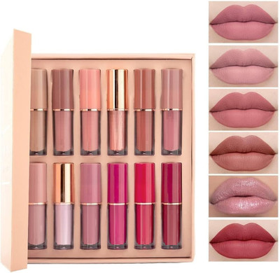 Neycare 12 Colors Book Style Velvet Matte Liquid Lipstick Long-Lasting Non-Stick(MULTI COLOR, 60 ml)