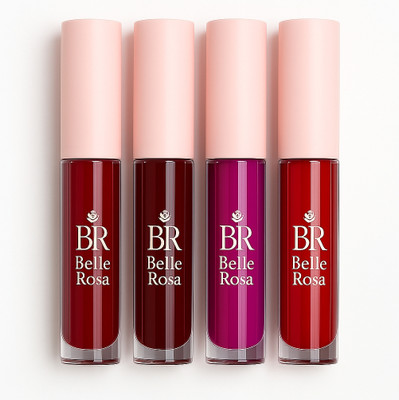 BR Belle Rosa Red 4-in-1 Lipstick Set – Mini Liquid Matte, Kiss-Proof Shades(Classic Red, Fuchsia, Dark Wine, Dark Red with Cherry tone, 6 ml)