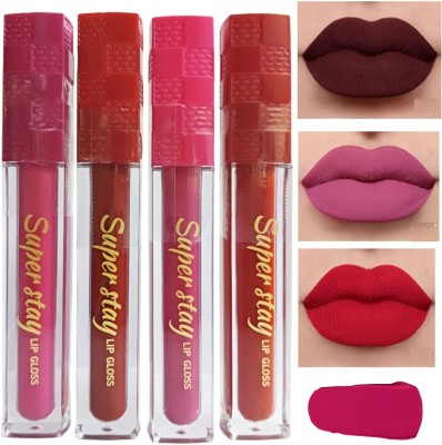 ads Waterproof Smudgeproof Lipgloss Matte Long Lasting Lipstick Set Of 4(Red, Blood Red, Rose, Fuchsia Pink, 24 ml)