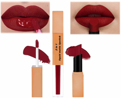 GABBU 2 in 1 Matte Lipstick & Liquid Lipstick Duo For Girls(Matte Red, 7 ml)