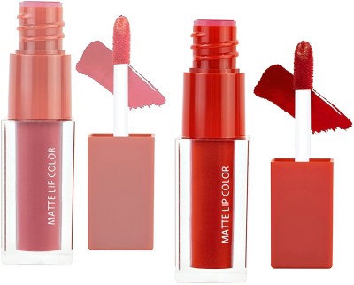 Yuency Combo Waterproof Long-lasting Liquid matte Lipstick(red,peach, 3 ml)