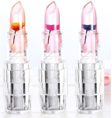 WOONGMI Waterproof Color Changing Flower Jelly Crystal Glossy Lipstick Set Of 3(Pink, 9.6 g)