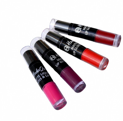 HUDAQUEEN 2 in 1 Lipstick Set of 4 Dual Result Matte Stick and Liquid for High Impact(RED, MAROON, PURPLE, PINK, 32 ml)