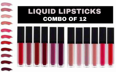 Pop Up Set of 12 Liquid Lipsticks Matte Finish Long Lasting Lipstick(Multicolor, 60 ml)