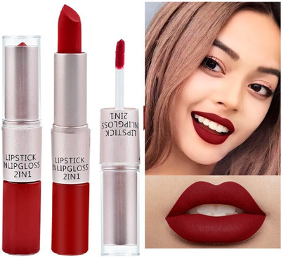 Arcanuy 2 in 1 Matte velvet touch Lipstick And Liquid Lip Gloss.(red, 10 g)
