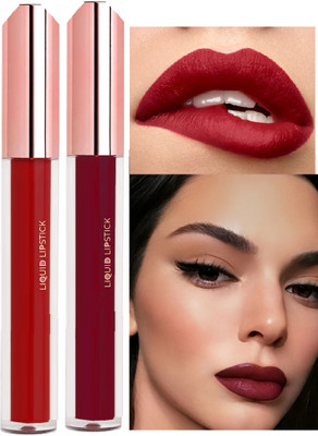 ADJD Transfer Proof Kiss proof Matte Liquid Lipstick Red & Jet maroon(MULTI COLOUR, 6 ml)