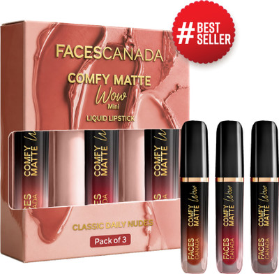 FACES CANADA Comfy Matte Wow Mini Liquid Lipstick | Waterproof | Gift Set for Women & Girls(Choco Couture + Cocoa Crush + Nude Nectar, 6 ml)