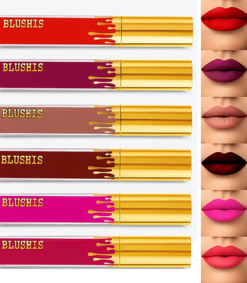 BLUSHIS Non Transfer Waterproof Longlasting Liquid Lipsticks combo Set of 6(Red, 36 ml)