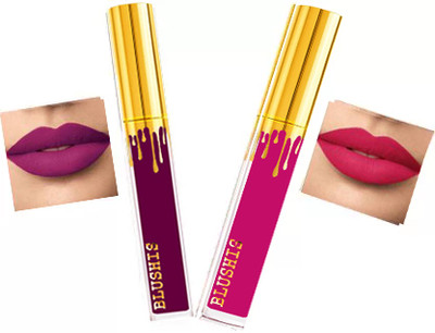 BLUSHIS Smudge Proof Liquid Lipstick Combo of 2 pc(Purple, Magenta, 12 ml)