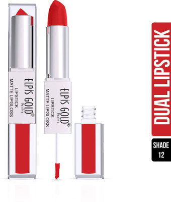 ELPIS GOLD 24 Hr Matte 2 in 1 Non Transfer Lip Gloss & Lipstick(Top Red, 8 g)