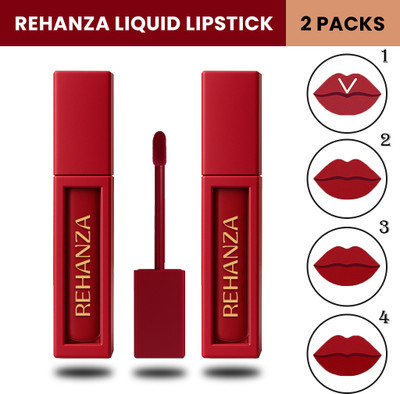 Rehanza Premium Liquid Lipstick Matte Finish - Long Lasting Waterproof Red Shade 2 Packs(Red, 9 ml)