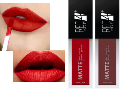 RED4 NT Liquid red & maroon color liquid lipsticks 2(multi, 4 ml)