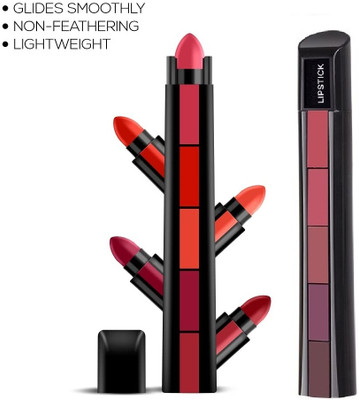 THTC Matte Finish 5 In 1 Lipstick Pack Of 2(MULTI COLOR, 20 g)