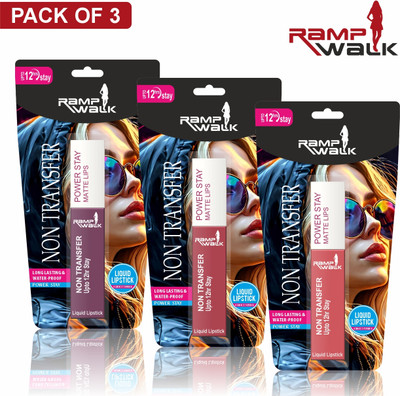Ramp Walk Waterproof Long Stay Smudge Proof Liquid Lipstick Pack of 3 for Women & Girls(MYSTIC WINE,BRIGHT MAHROON,IRONIC RED, 12 ml)