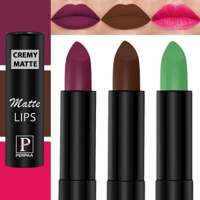 Perpaa Cremy Matte Finish Enriched with Vitamin E Lipstick for women,Combo 10(Maroon,Natural Pink,Brown, 3.5 g)