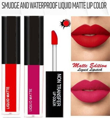 FLENGO Super Stay matte finish Liquid Mini Lip colour Combo pack 2 pc(Red, Pink, 8 ml)