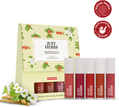 Just Herbs Enriched Liquid Lipstick Kit Set Of 5 Deeps & Reds(Red, 5 ml)