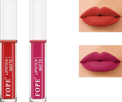FOPE Stay Matte Liquide Long Lasting Cruelty Free Lipsticks SET-04(Red,Peach, 5 ml)