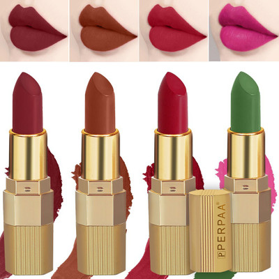 Perpaa Xpression Weightless Matte Waterproof Lipstick Enriched with Vitamin E One Stroke Application -Combo of 4 (5-8 Hrs Stay)(Matte Rust Brown ,Matte Apple Red ,Matte Maroon ,Natural Pink, 14 g)