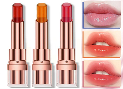 CATERINACHIARA New Korean Waterproof Color Changing Jelly Crystal Glossy Lipstick Set Of 3 Candy(Pack of: 1, 11.4 g)