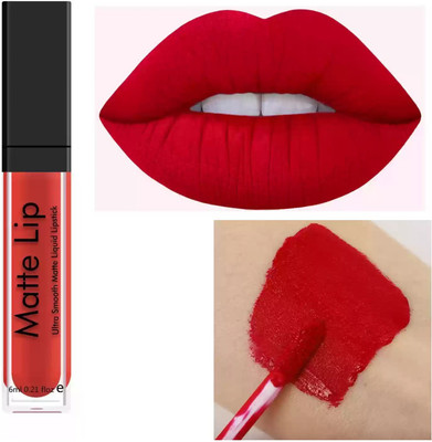 MYEONG Smudge proof Waterproof Long lasting Liquid matte Lipstick Non Transfer(RED, 6 ml)