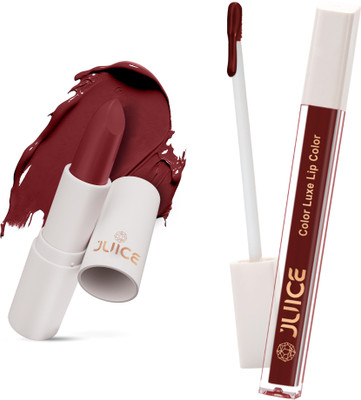 Juice Kiss Sensation Lipstick and Color Luxe Liquid Lipstick with Bio Retinol & SPF15(Marooned - M05 & Lucky Red - M10, 8 ml)