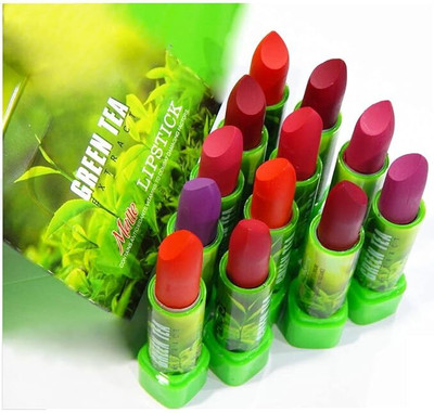 YELGO Lipstick Pack of 12 Green tea extract multicolor with moisturizing effect 6 g)(Multicolor, 6 g)