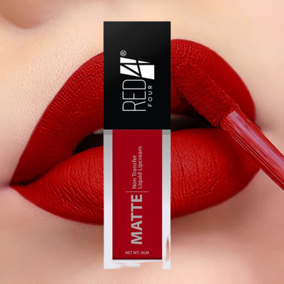 RED4 Non tranfer red matte lipstick pack 1(Black, 10 ml)