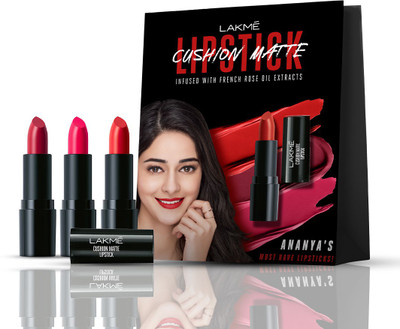 Lakmé Ananya Favourite Cushion Matte Lipstick Kit  (Pink Ruby, Red Blaze, Red Wine, 13.5 G) For Rs. 292 @ 70 %