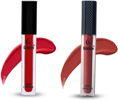 Glam Fam Matte Finish Liquid Lipstick; Smudge-Proof & Smooth Finish Pack of 2 (5ML each)(Red, 5 ml)
