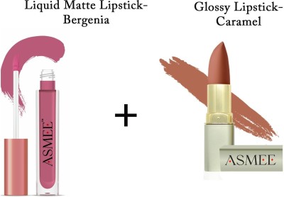 Asmee Buy 1 liquid lipstick and get 1 bullet lipstick(Bergenia & Caramel, 4 ml)