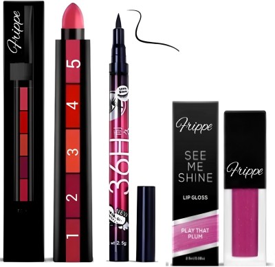 FRIPPE Ultra Matte Liquid & Cryon Lipstick With Eyeliner(Cherry Red, Pink, Maroon, Peach, Belge, 20 ml)