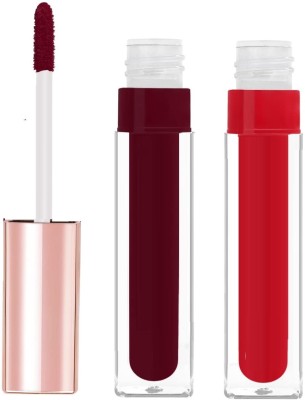 HUZURLU Non Transfer Waterproof Longlast Matte Liquid Lipstick Combo (Red, maroon)(multi color, 12 ml)