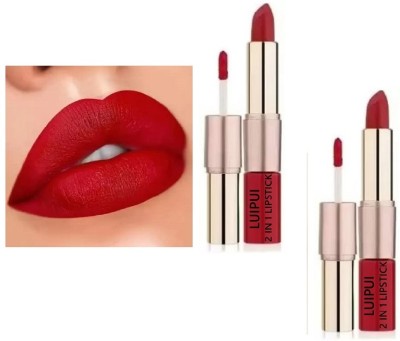 Luipui Red Liquid Lipstick(Pack of 2) 2in1 Mate Lipstick(RED, 6 g)