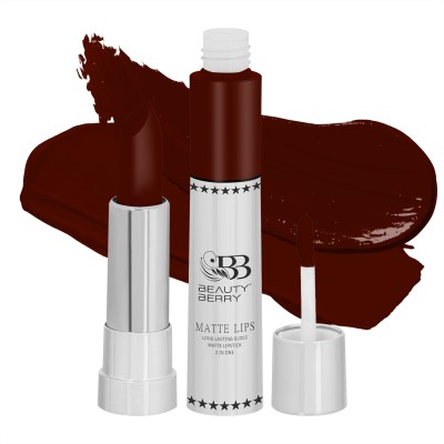 Beauty Berry 2 in 1 Lip Matte Long Lasting Non Transfer Waterproof Lipstick(Coffee, 8 g)