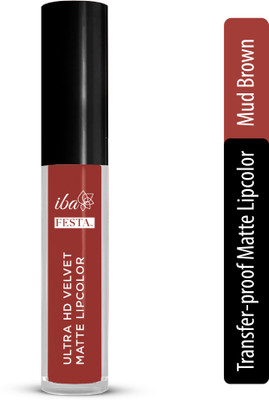 Iba Festa Ultra HD Velvet Matte Lip Color | Transfer-Proof & Smudge-Proof Formula(Mud Brown, 6 ml)