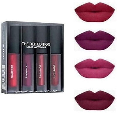 ahdam Combo Pack of 4Pc Mini Liquid Lipsticks with Fab Lip Color (Red Edition, 30 ml)(RED, 30 ml)