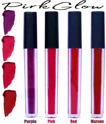 PIRKGLOW Matte Liquid Lipstick - Transfer-Proof, Smudge-Proof, Long Lasting, Pack of 4(Deep Rose, maroon, red, rose red, 18 ml)