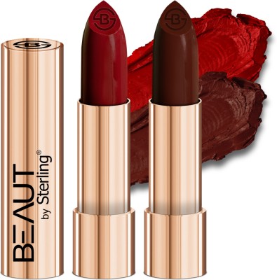 Beaut by Sterling Creamy Matte Long Stay Lipstick Pack Of 2, M02 (Fairy Red) M18 Choco Brown)(M02 (Fairy Red) - M18 (Choco Brown), 4 g)