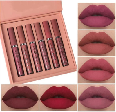 DRIZZLE handaiyan Waterproof 72Hours stay matte liquid lipstick combo pack of 6(pink, hot pink, coffee, red, peach, maroon, 15 ml)